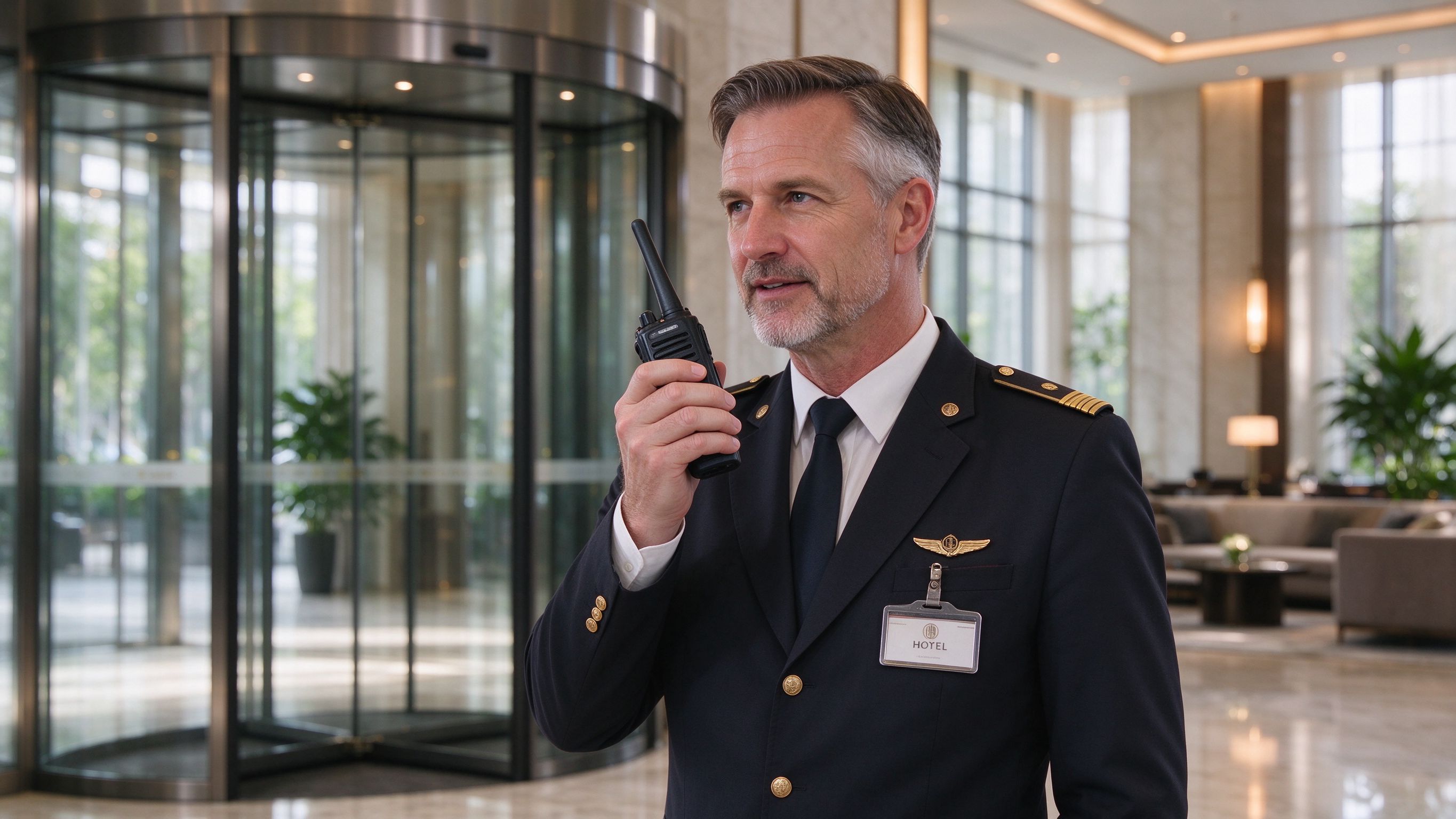 Portable hotel walkie-talkie device for professional communication.
