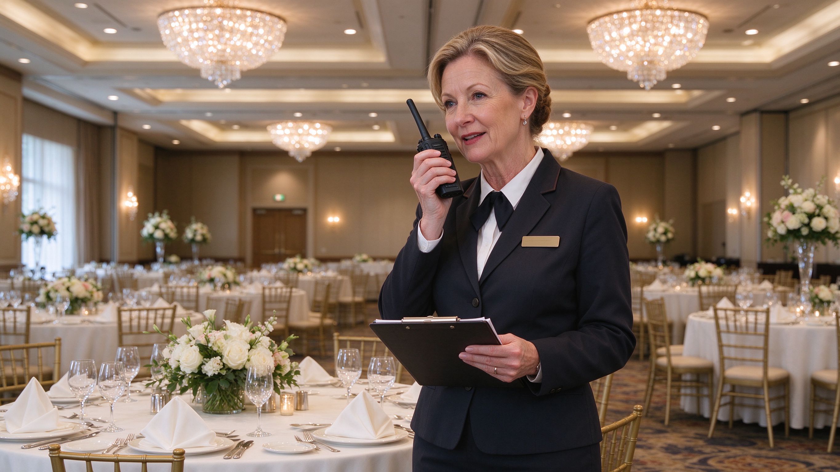 Professional hotel walkie-talkie used for staff communication.