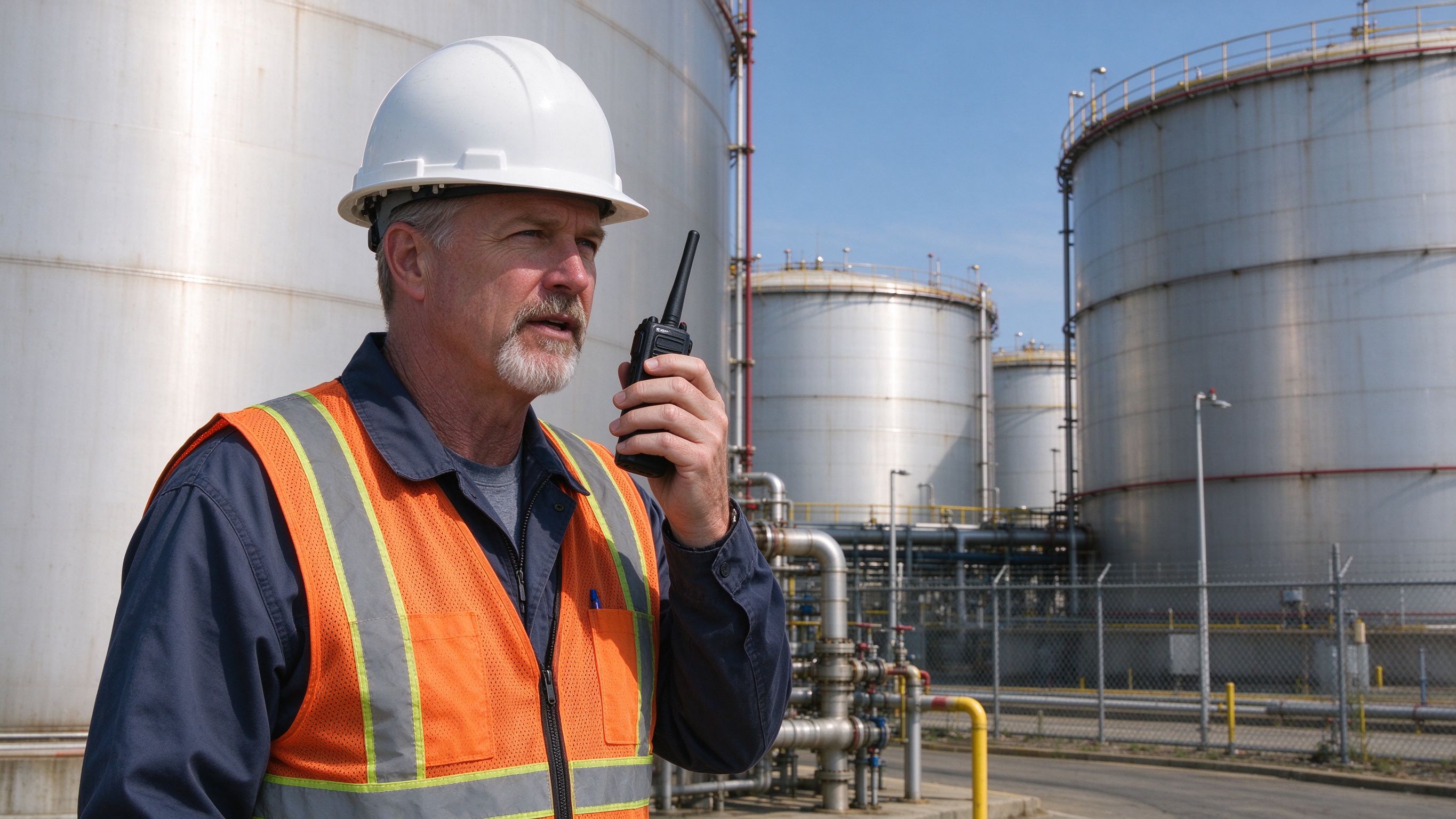 Explosion-proof two-way radio for oil fields and chemical plants, designed for safe communication.