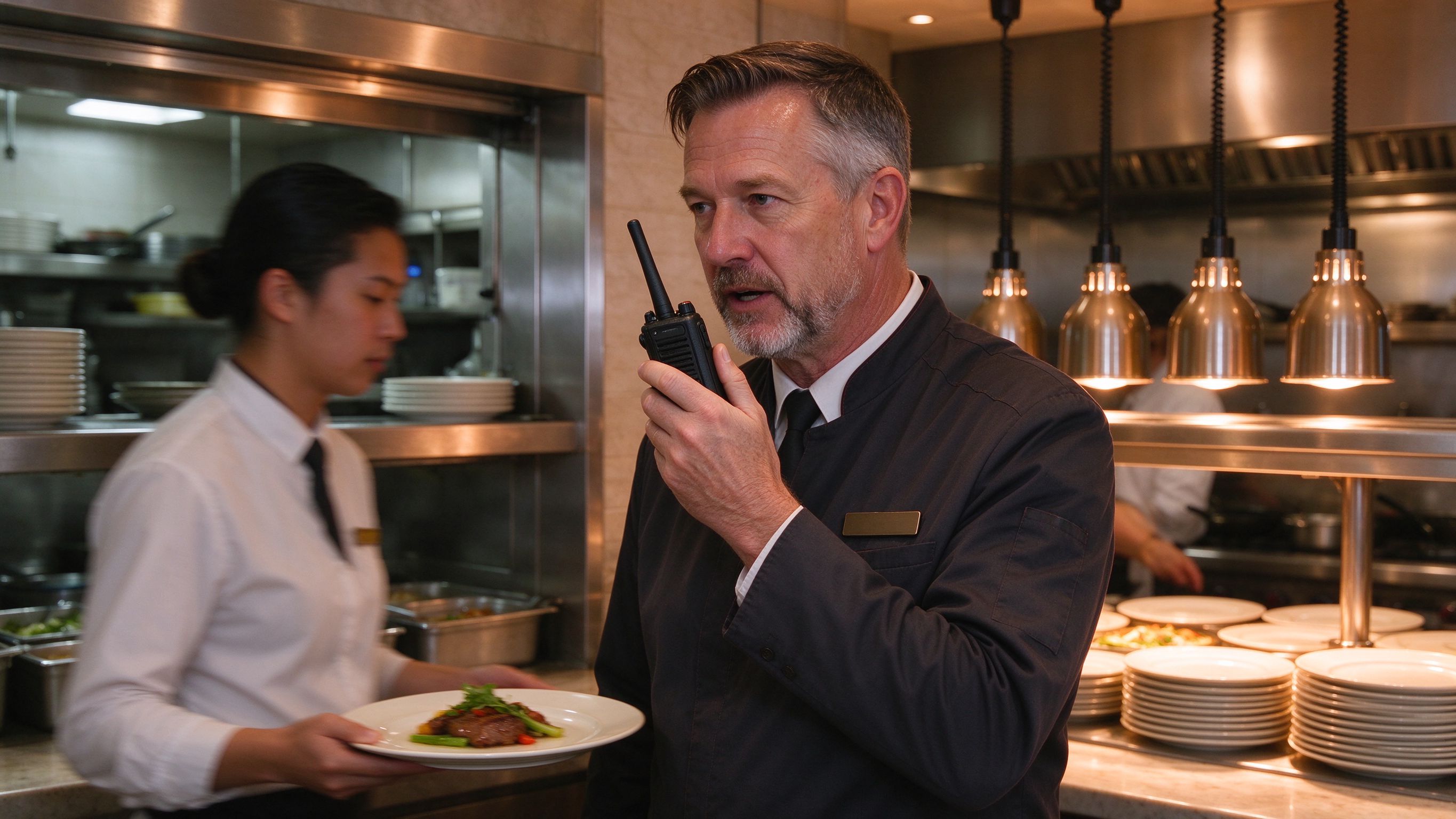 Professional hotel walkie talkie designed for clear communication among hospitality staff.